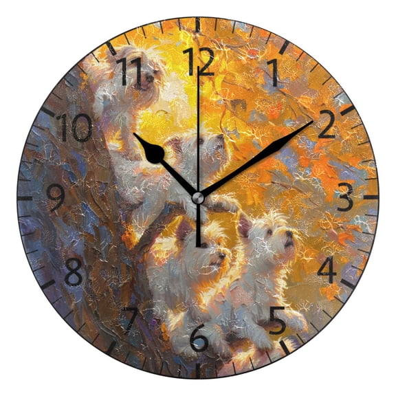 YAZAOO Decorative Wall Clock Size:25cm Westies in The Fall Foliage Design Pattern Clock