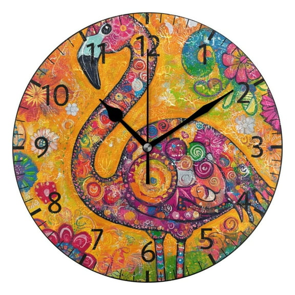 YAZAOO Decorative Wall Clock Size:25cm Whimsical Flamingo Delight Design Pattern Clock