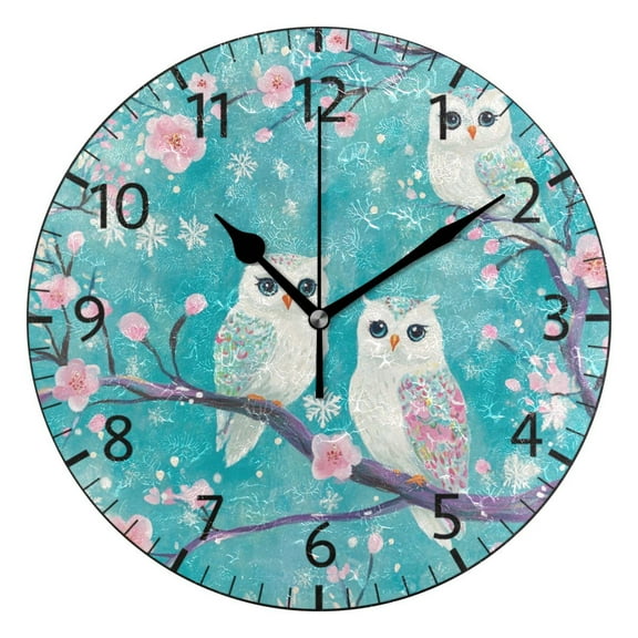 YAZAOO Decorative Wall Clock Size:25cm Whimsical Owls in Spring Design Pattern Clock