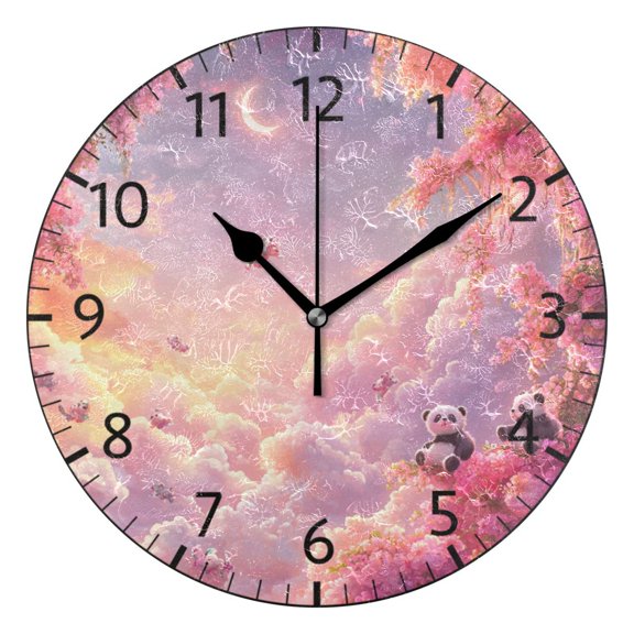YAZAOO Decorative Wall Clock Size：25cm Whimsical Panda Realm Design Pattern Clock