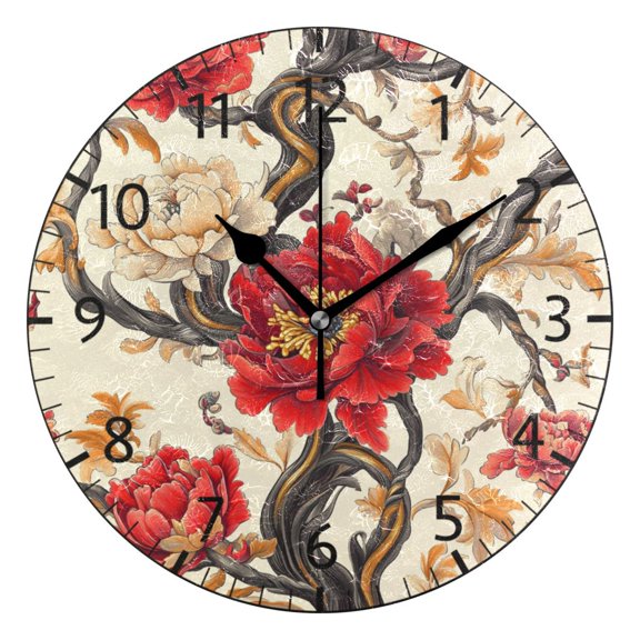 YAZAOO Decorative Wall Clock Size：25cm Whimsical Peony Wonderland Design Pattern Clock