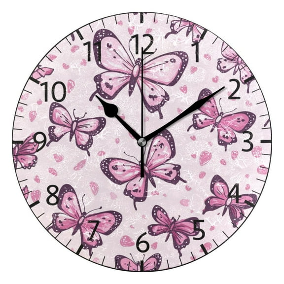 YAZAOO Decorative Wall Clock Size：25cm Whimsical Pink Butterflies Design Pattern Clock