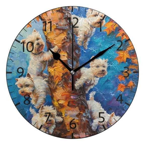 YAZAOO Decorative Wall Clock Size：25cm Whimsical Pups in Autumn Design Pattern Clock