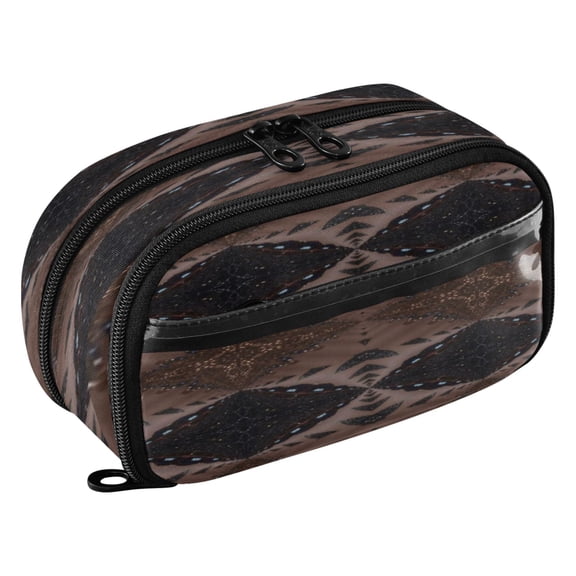 YAZAOO Diamond & Earth Tiles Pattern Waterproof Polyester PVC Pencil Case Clear Window Dual Zipper Stationery Organizer
