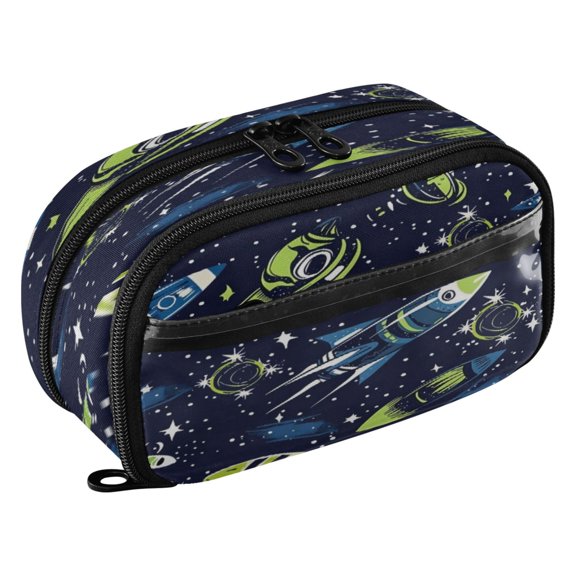 YAZAOO Dreamy Rocket Pattern Pattern Waterproof Polyester PVC Pencil Case Clear Window Dual Zipper Stationery Organizer