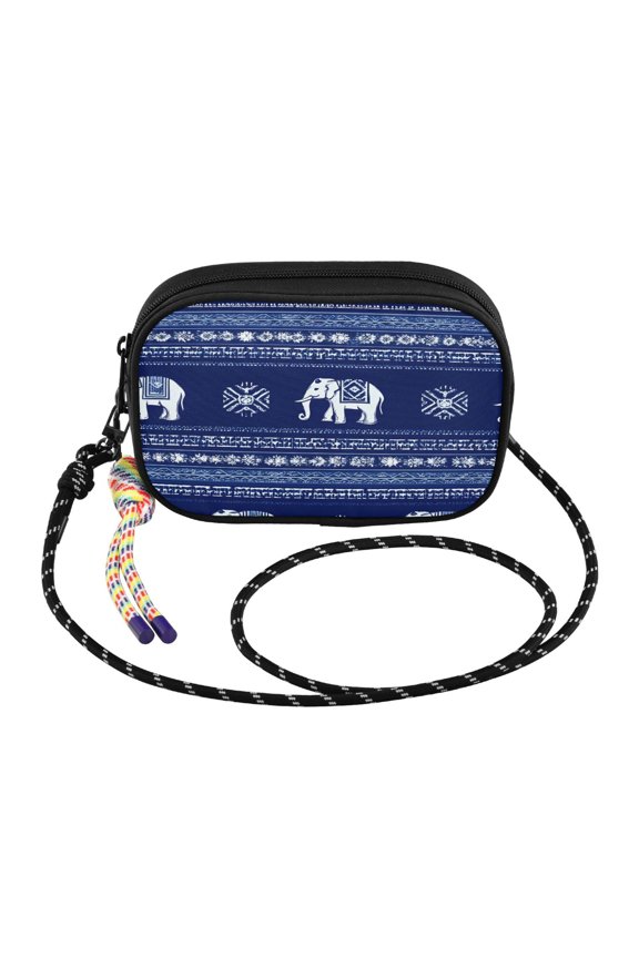 YAZAOO Ethic Aztec Geometric Elephant Pattern Print Mini Crossbody Phone Bag Adjustable Rope Strap Small Shoulder Purseone size