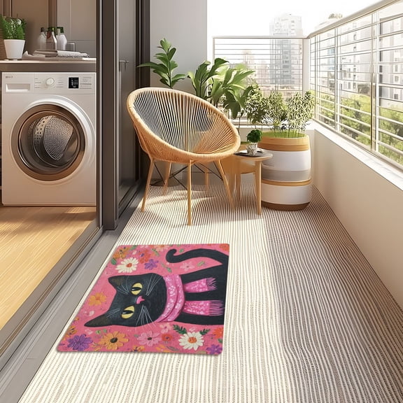 YAZAOO Floor Mats 32x20in Friendly Black Cat Creativity Doormats
