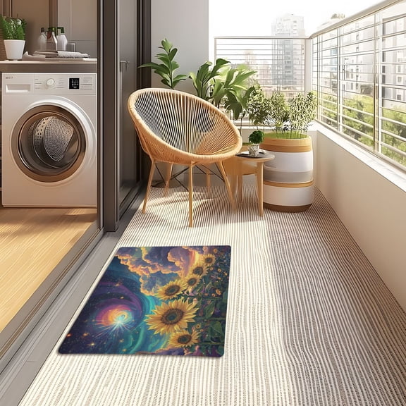 YAZAOO Floor Mats 32x20in Galactic Sunflower Symphony Creativity Doormats