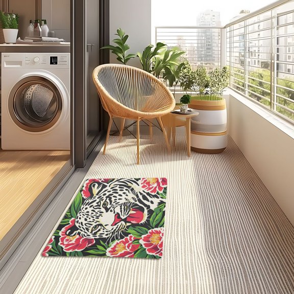 YAZAOO Floor Mats 32x20in Leopard Among Blooms Creativity Doormats