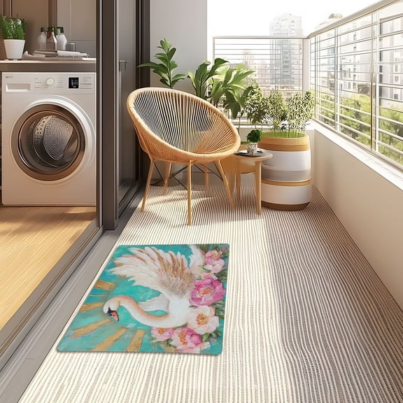 YAZAOO Floor Mats 32x20in Sunlit Swan Bouquet Creativity Doormats