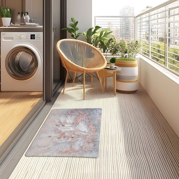 YAZAOO Floor Mats 32x20in Swans in A Floral Serenade Creativity Doormats