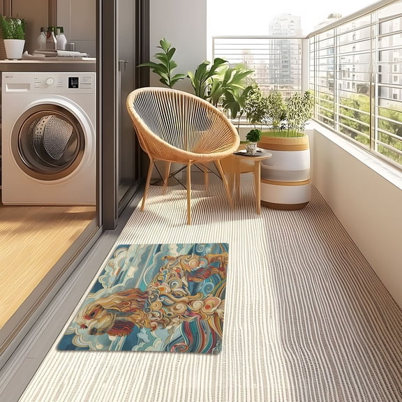YAZAOO Floor Mats 32x20in Whimsical Canine in Waves Creativity Doormats