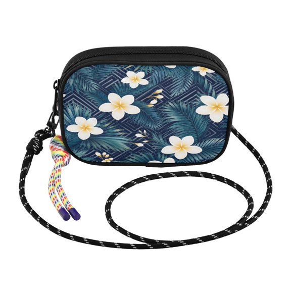 YAZAOO Frangipani Print Mini Crossbody Phone Bag Adjustable Rope Strap Small Shoulder Purseone size