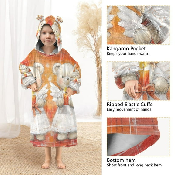 YAZAOO Kids Wearable Blanket Hoodie Warm and Cozy Angel Bears Illuminating The Season Flannel Sweatshirt