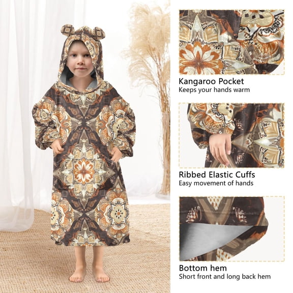 YAZAOO Kids Wearable Blanket Hoodie Warm and Cozy Autumn Artistry Flannel Sweatshirt