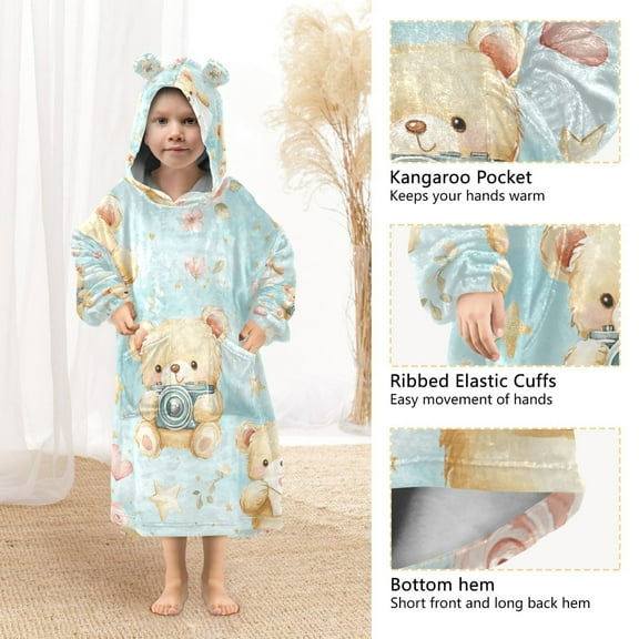 YAZAOO Kids Wearable Blanket Hoodie Warm and Cozy Bears with Love Letters Flannel Sweatshirt