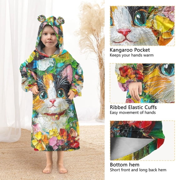 YAZAOO Kids Wearable Blanket Hoodie Warm and Cozy Blossom Bliss Flannel Sweatshirt