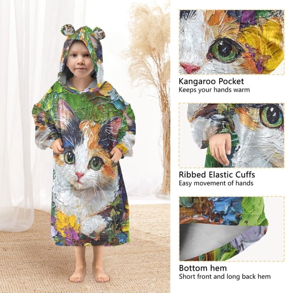 YAZAOO Kids Wearable Blanket Hoodie Warm and Cozy Blossom Serenity Flannel Sweatshirt