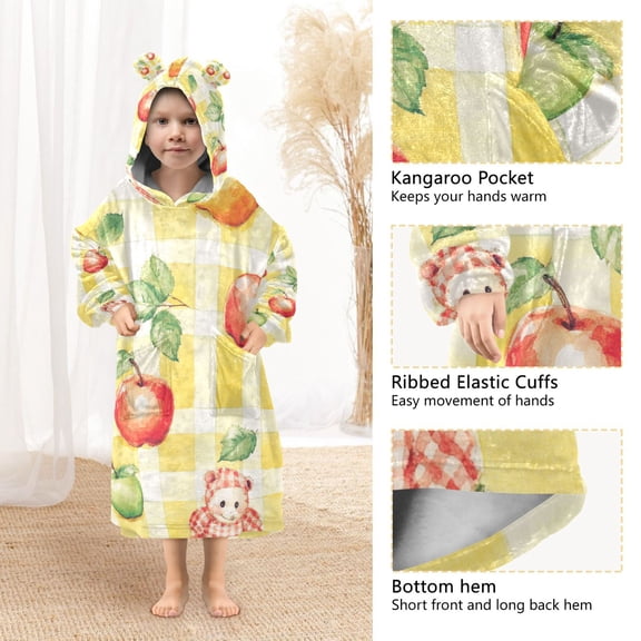 YAZAOO Kids Wearable Blanket Hoodie Warm and Cozy Charming Bears in A Fruit Patch Flannel Sweatshirt