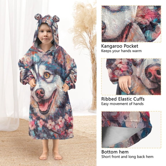 YAZAOO Kids Wearable Blanket Hoodie Warm and Cozy Cheerful Canine Flannel Sweatshirt