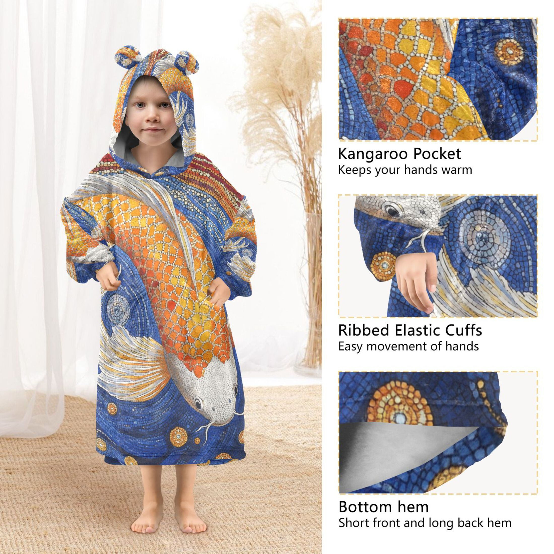 YAZAOO Kids Wearable Blanket Hoodie Warm and Cozy Cosmic Koi Flannel Sweatshirt