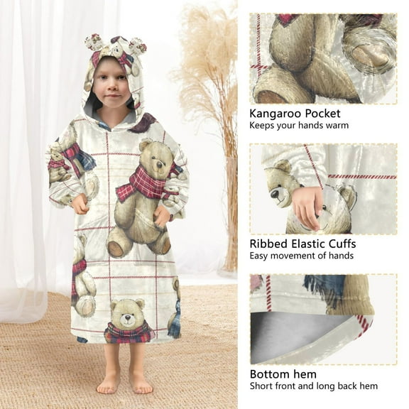 YAZAOO Kids Wearable Blanket Hoodie Warm and Cozy Cuddly Companions in Cozy Scarves Flannel Sweatshirt