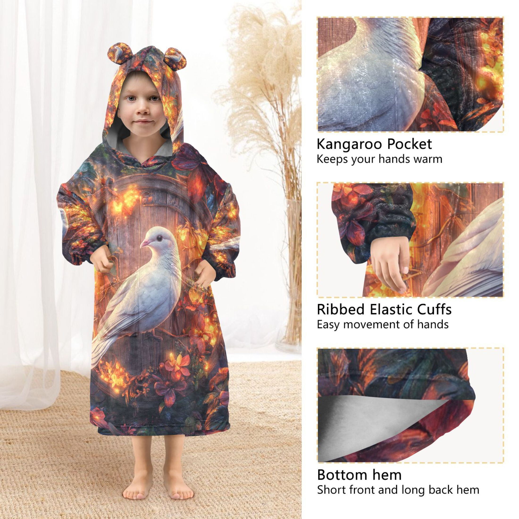 YAZAOO Kids Wearable Blanket Hoodie Warm and Cozy Dove Of Dreams Flannel Sweatshirt