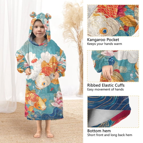 YAZAOO Kids Wearable Blanket Hoodie Warm and Cozy Koi Dance Flannel Sweatshirt