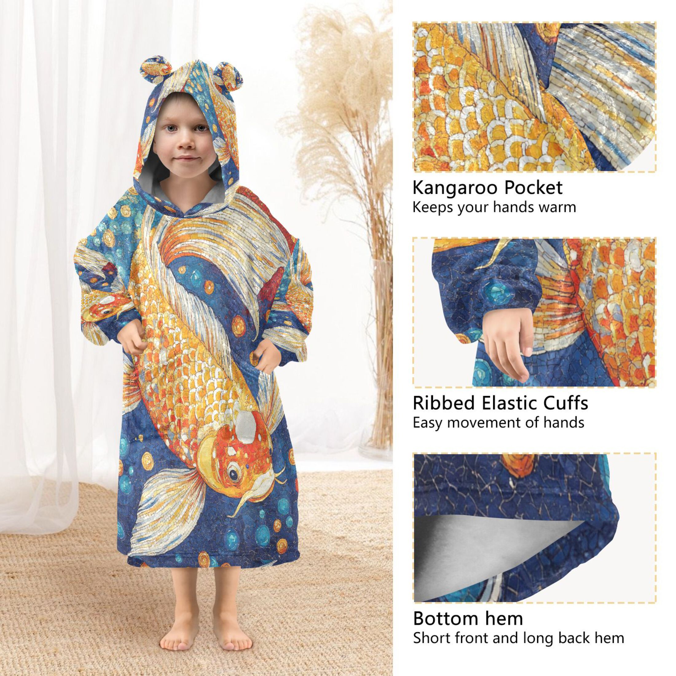YAZAOO Kids Wearable Blanket Hoodie Warm and Cozy Radiant Koi Flannel Sweatshirt