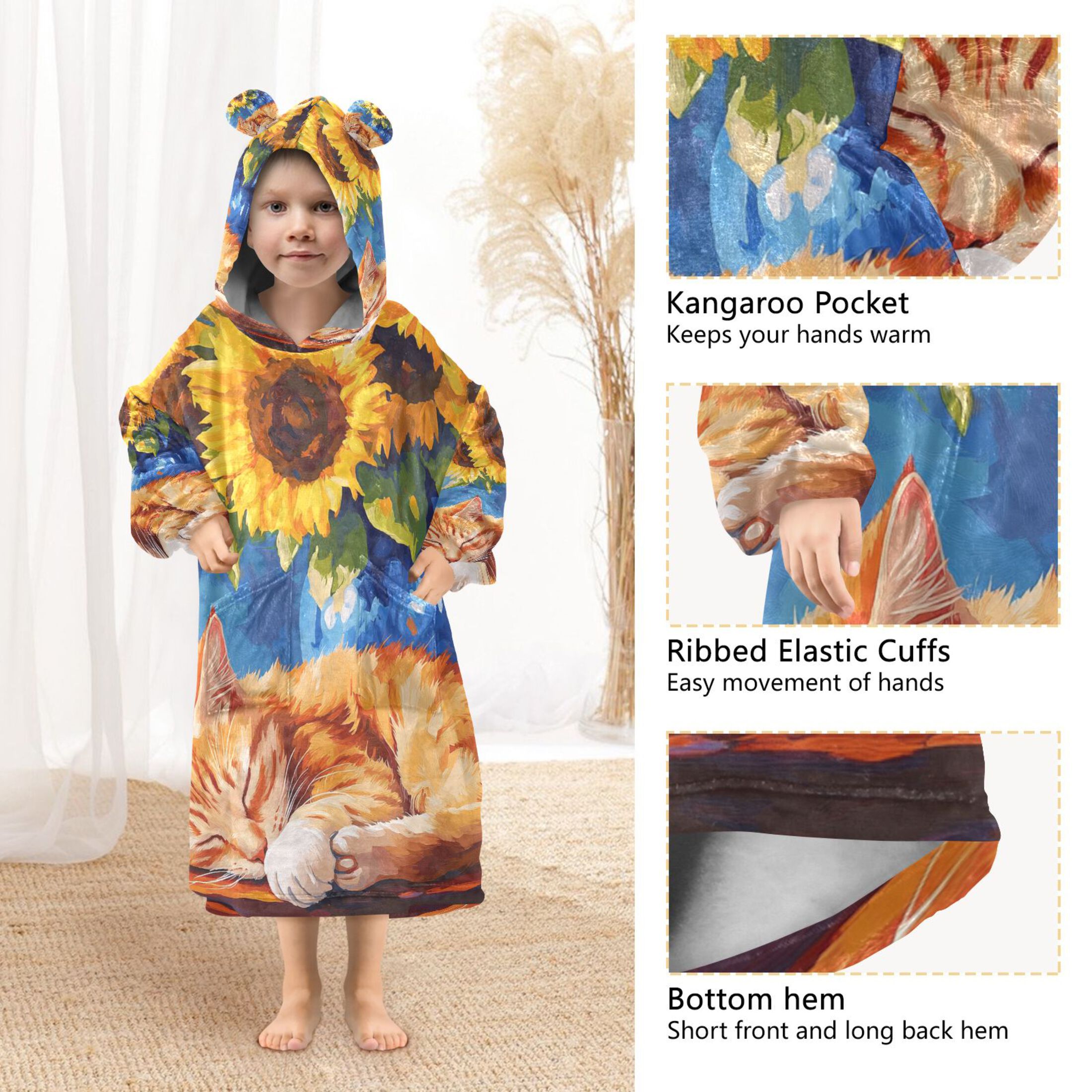 YAZAOO Kids Wearable Blanket Hoodie Warm and Cozy Sunflower Dreams Flannel Sweatshirt