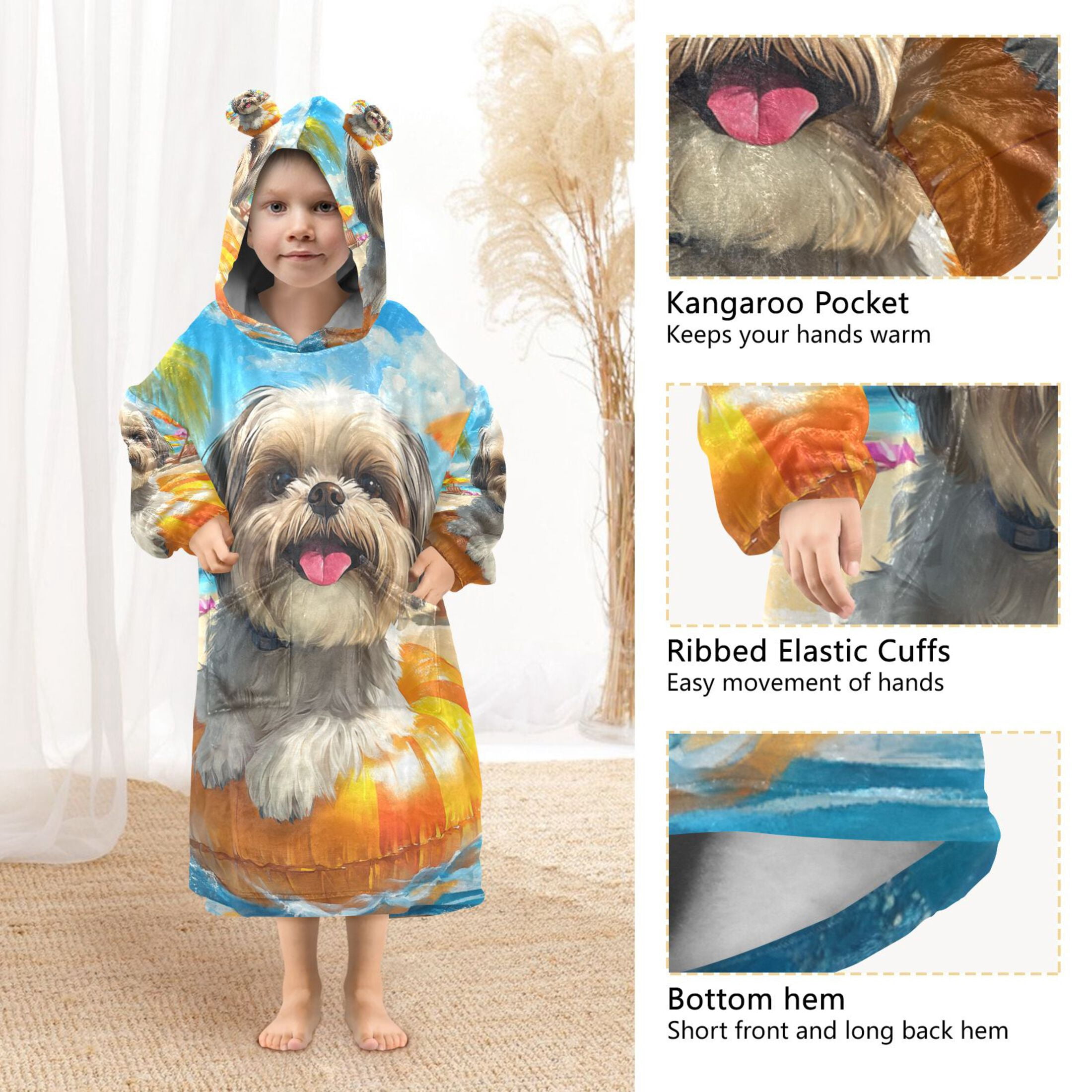 YAZAOO Kids Wearable Blanket Hoodie Warm and Cozy Sunny Beach Pup Flannel Sweatshirt
