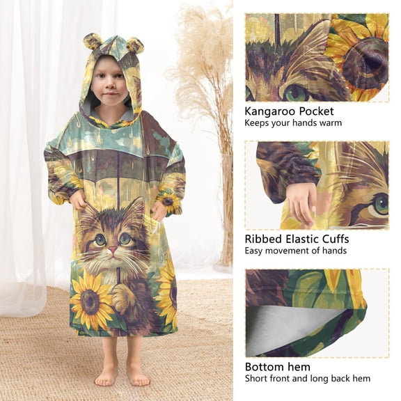YAZAOO Kids Wearable Blanket Hoodie Warm and Cozy Sunny Umbrella Paws Flannel Sweatshirt