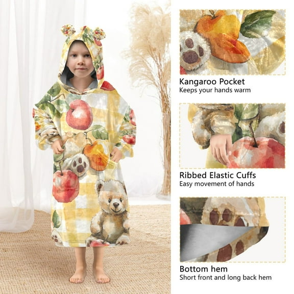 YAZAOO Kids Wearable Blanket Hoodie Warm and Cozy Teddy Bears with Orchard Delights Flannel Sweatshirt