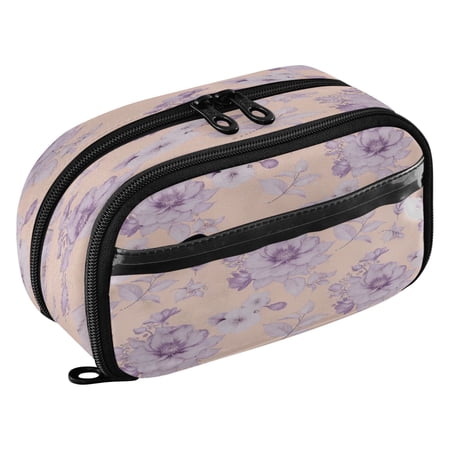 YAZAOO Lavender Vintage Floral Pattern Waterproof Polyester PVC Pencil Case Clear Window Dual Zipper Stationery Organizer