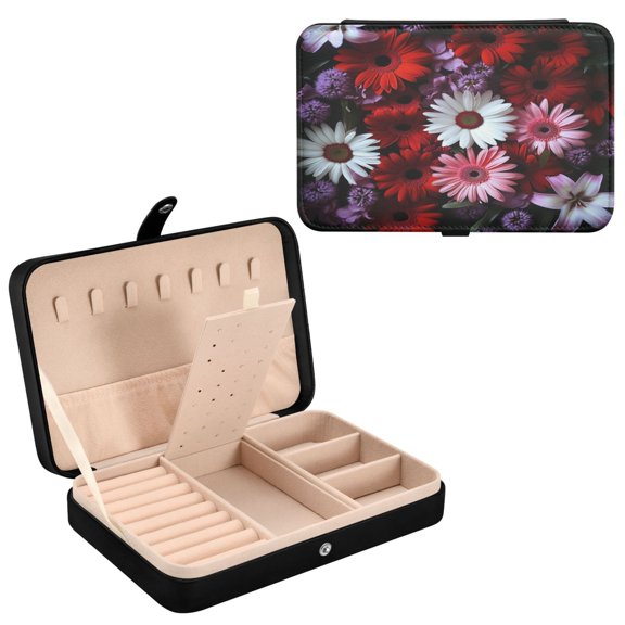 YAZAOO Leather Jewelry Box - Rectangular Blossoms Of Love Pattern 8.27x5.5x1.78in Black