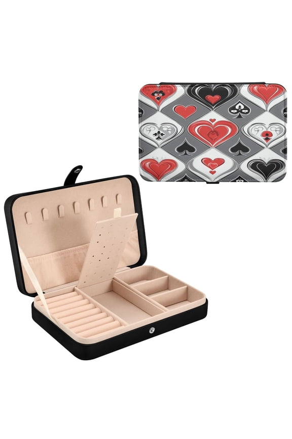 Leather Jewelry Box - Rectangular Cardinal Hearts Pattern 8.27x5.5x1.78in Black