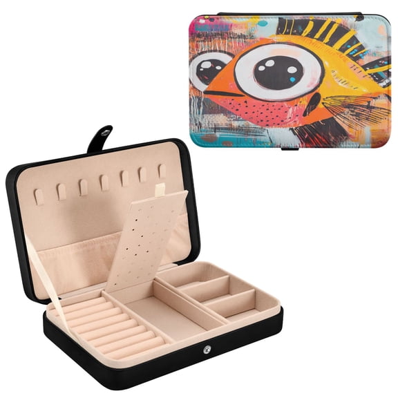 YAZAOO Leather Jewelry Box - Rectangular Cheerful Fin-tastic Pattern 8.27x5.5x1.78in Black
