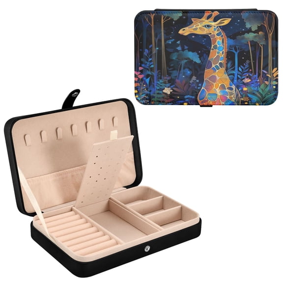 YAZAOO Leather Jewelry Box - Rectangular Colorful Giraffe Pattern 8.27x5.5x1.78in Black