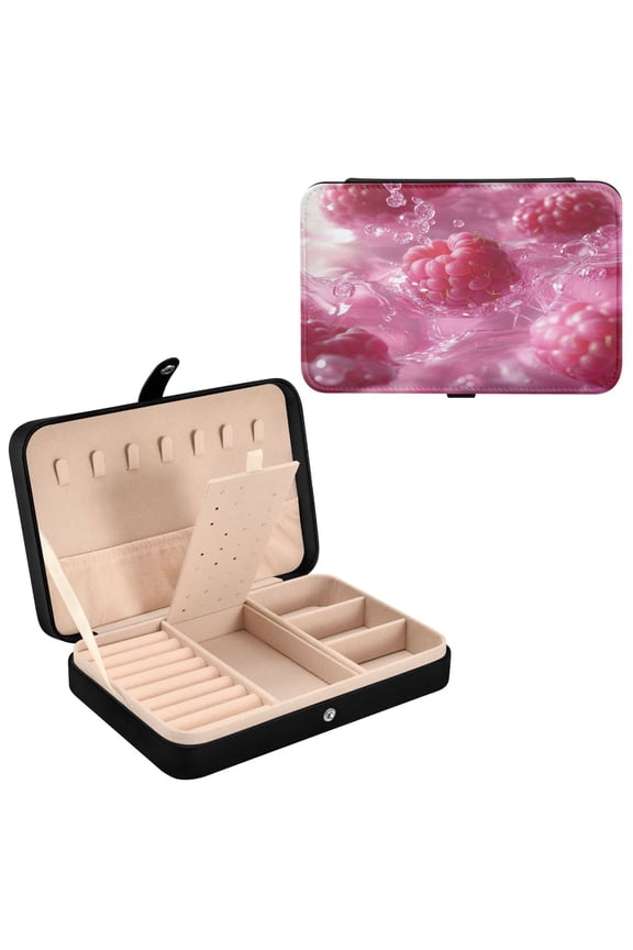 Leather Jewelry Box - Rectangular Colorful Wings Pattern 8.27x5.5x1.78in Black