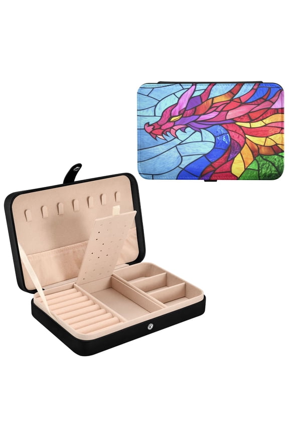 Leather Jewelry Box - Rectangular Dragon's Embrace Pattern 8.27x5.5x1.78in Black