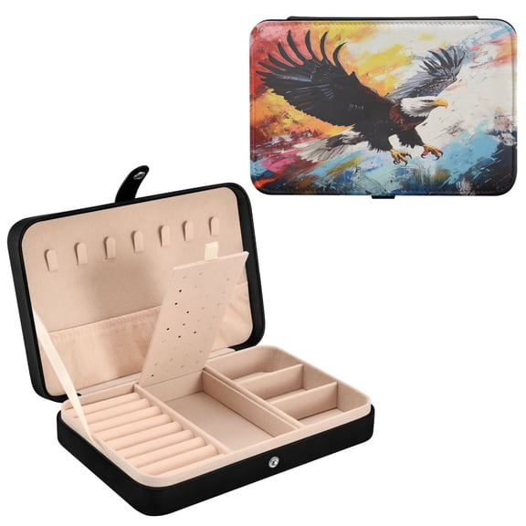 YAZAOO Leather Jewelry Box - Rectangular Eagles in Flight Pattern 8.27x5.5x1.78in Black