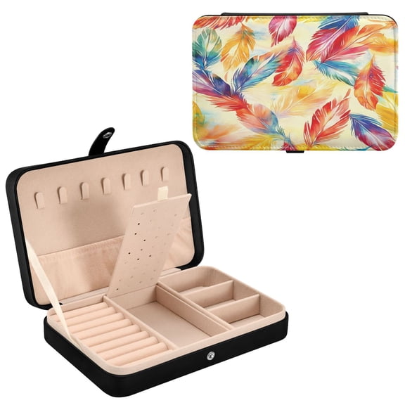 YAZAOO Leather Jewelry Box - Rectangular Feathered Whimsy Pattern 8.27x5.5x1.78in Black