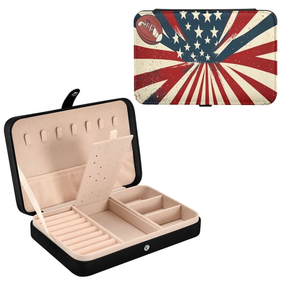 YAZAOO Leather Jewelry Box - Rectangular Fields Of Freedom Pattern 8.27x5.5x1.78in Black