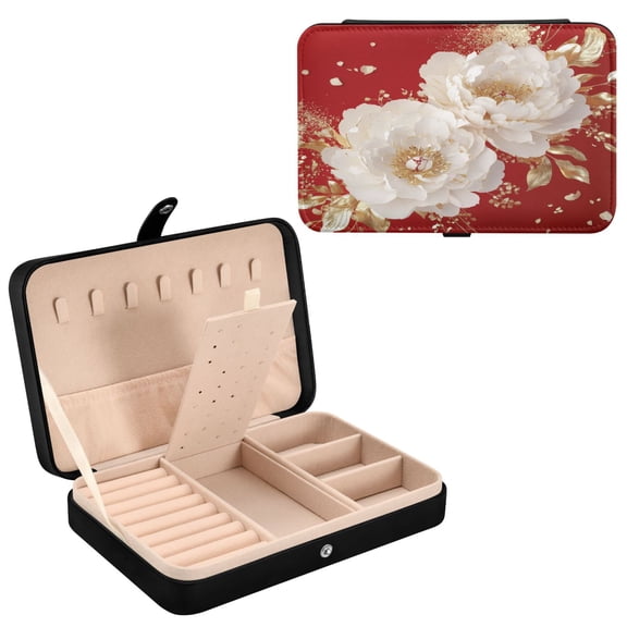 YAZAOO Leather Jewelry Box - Rectangular Golden Elegance Pattern 8.27x5.5x1.78in Black