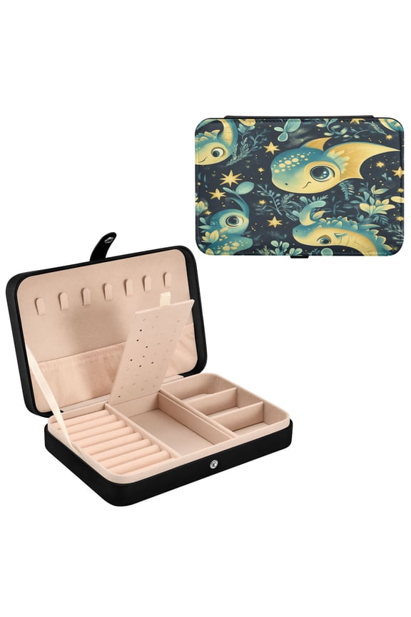 Leather Jewelry Box - Rectangular Starlit Dragons Pattern 8.27x5.5x1.78in Black