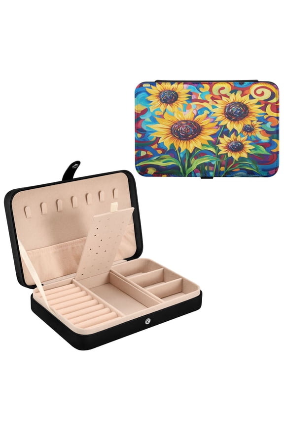 Leather Jewelry Box - Rectangular Sunny Whirlwind Pattern 8.27x5.5x1.78in Black