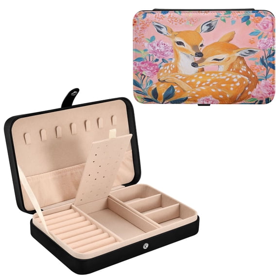 YAZAOO Leather Jewelry Box - Rectangular Tender Fawn Embrace Pattern 8.27x5.5x1.78in Black
