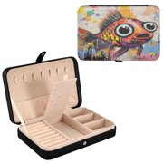 YAZAOO Leather Jewelry Box - Rectangular Whimsical Wonder Pattern 8.27x5.5x1.78in Black