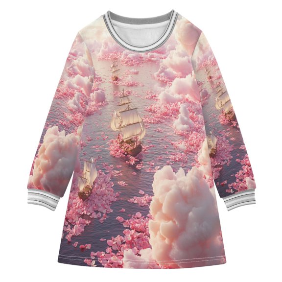 YAZAOO Little Girls Long Sleeved Hoodie A Dresses Boat Of Flower Pattern Classical Creative Pattern