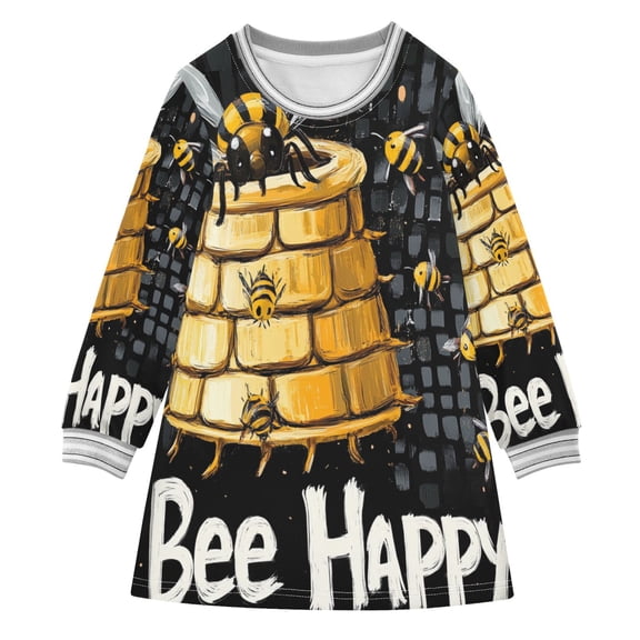 YAZAOO Little Girls Long Sleeved Hoodie A Dresses Cartoon Bee Pattern Classical Creative Pattern